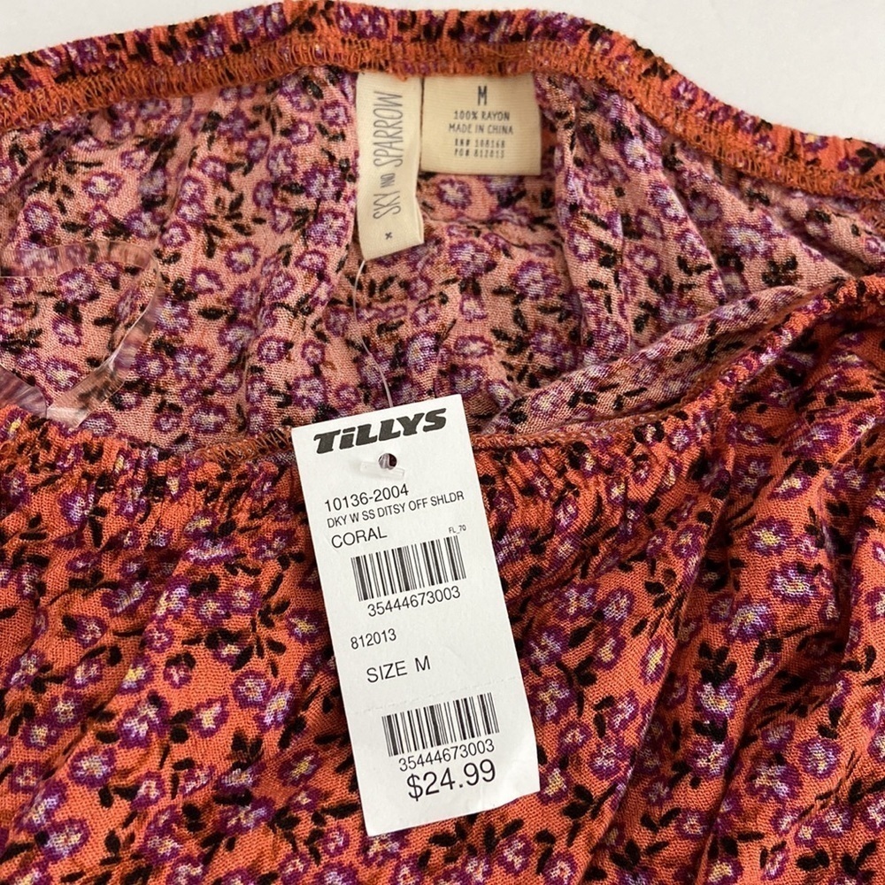 Sky & Sparrow Coral Floral Crop Top Size Medium NWT - Picture 4 of 10